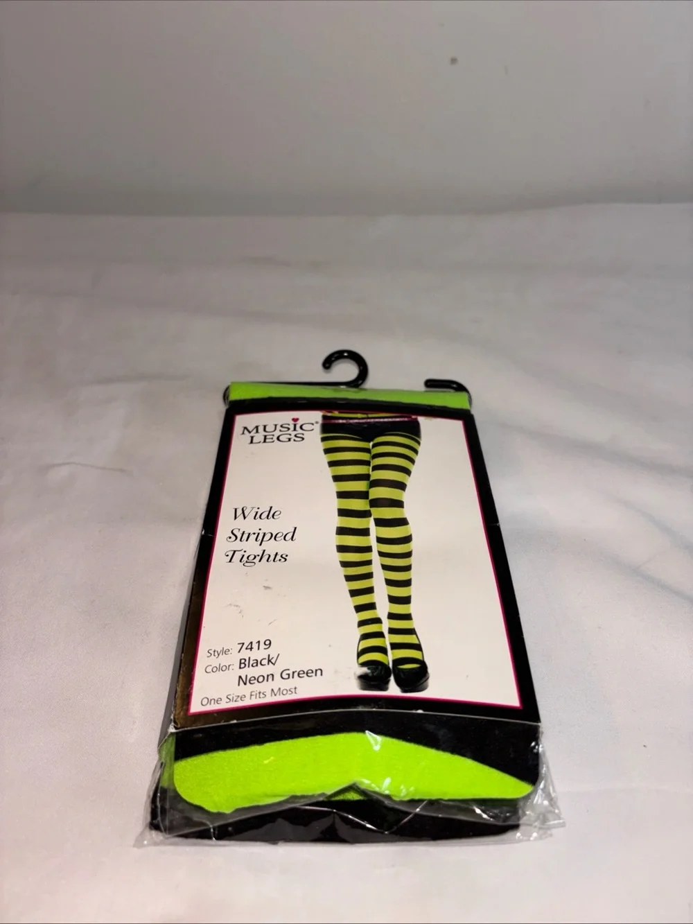 Music Legs Black & Neon Green Wide Striped Hosiery